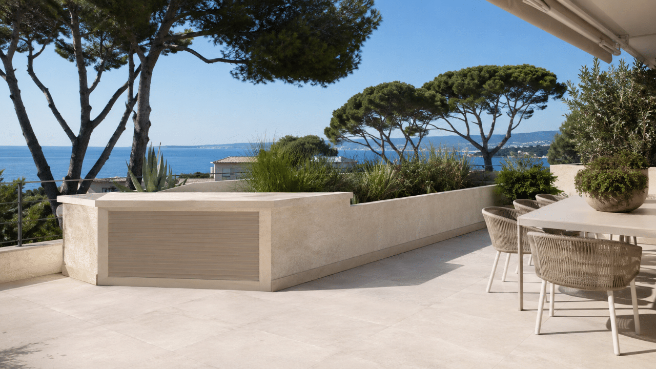 Climatiseur sur la terrasse d'une résidence d'Antibes proche du bord de mer
