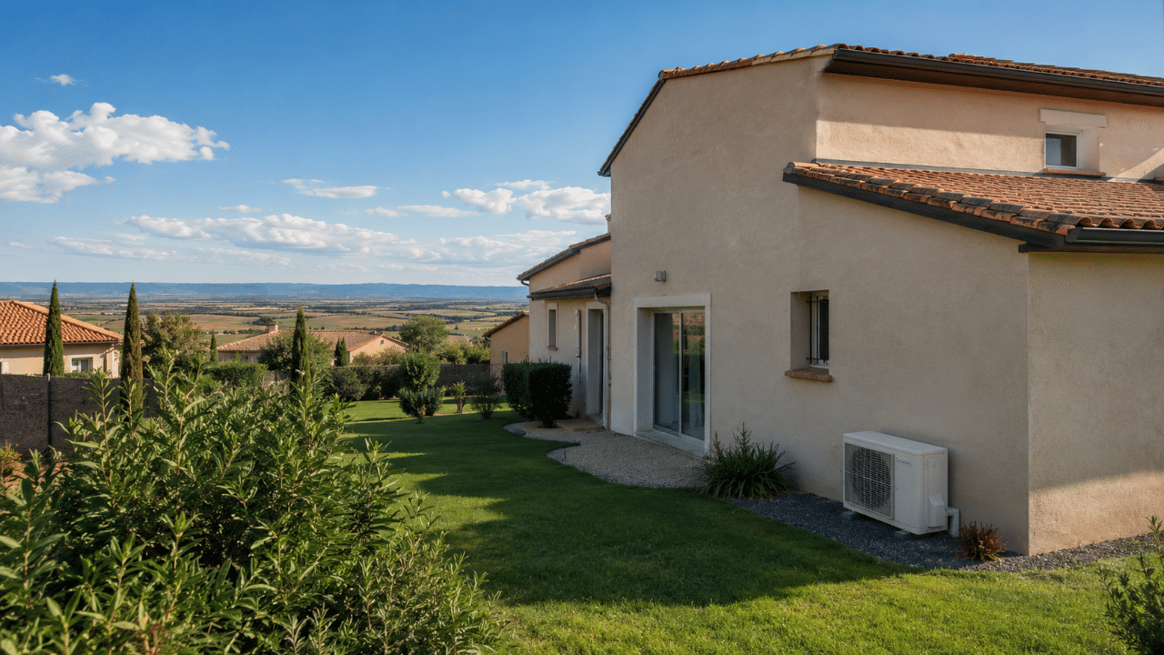 Climatiseur au sol dans le jardin d'une maison à Bages