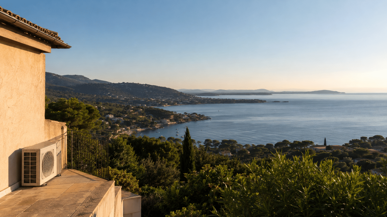 Climatiseur dans le jardin en pente d'une villa à Carqueiranne