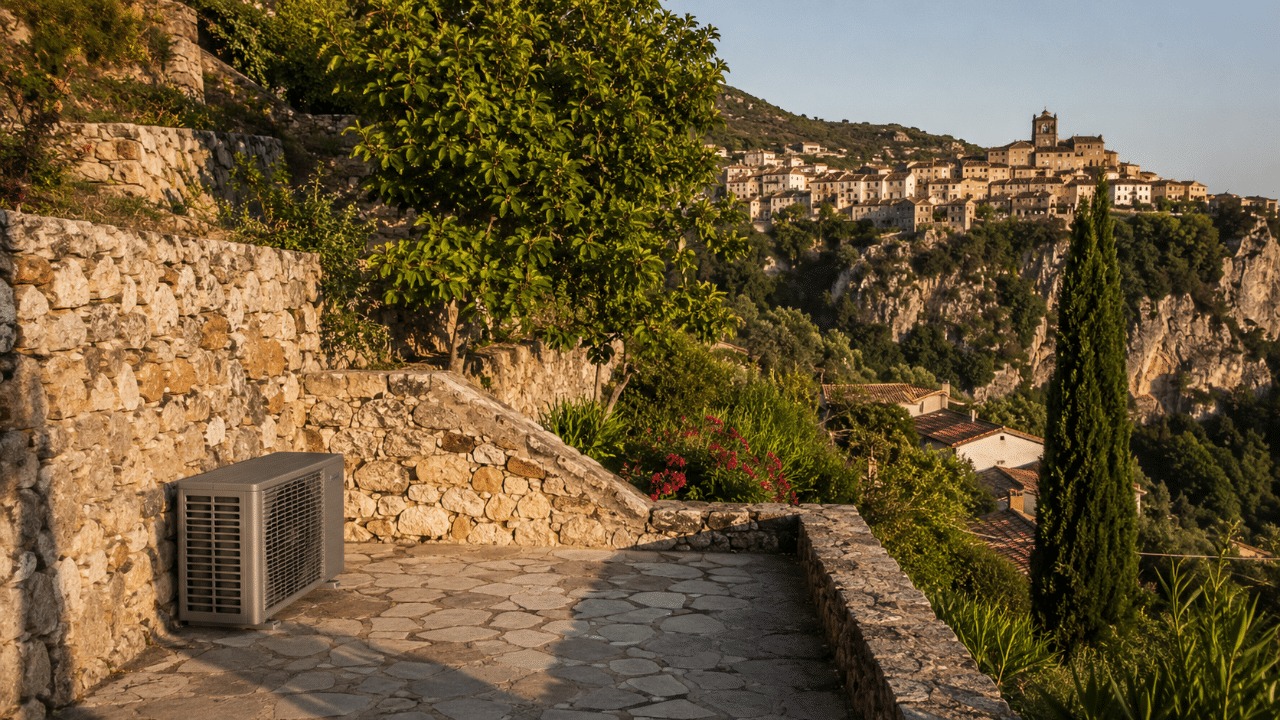 Climatiseur sur une villa en restanques à Contes dans l'arrière-pays niçois