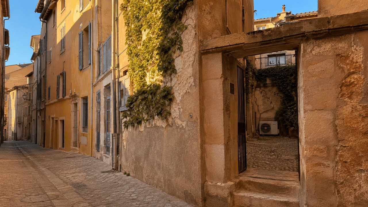 Climatiseur sur la façade d'une maison de la vieille ville de Fréjus