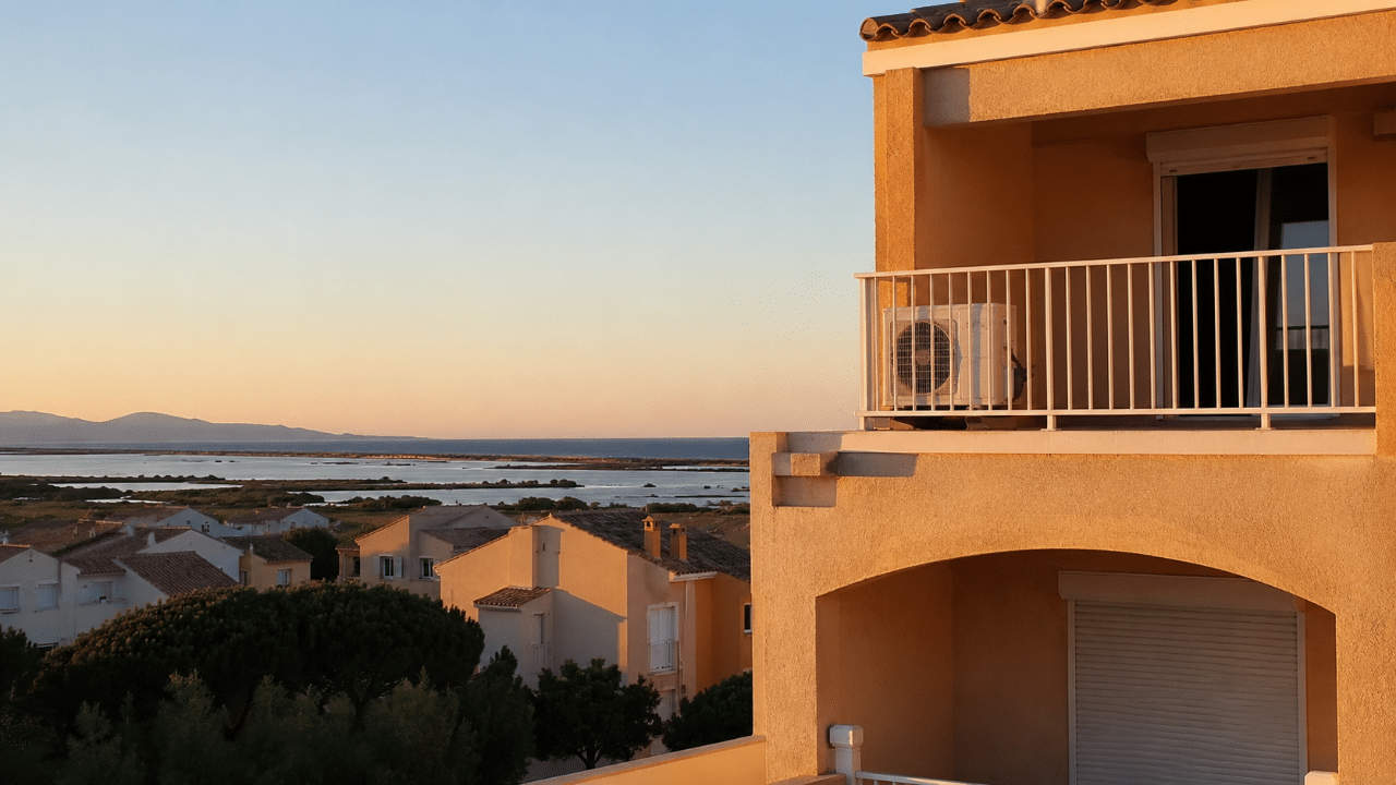 Climatiseur traité anticorrosion au balcon d'une résidence du Barcarès