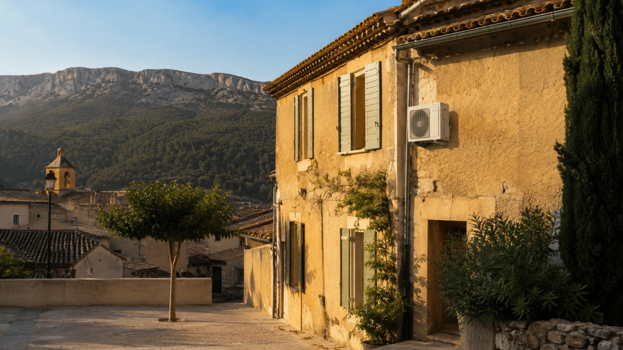 Climatiseur discret sur une maison provençale du centre du Beausset
