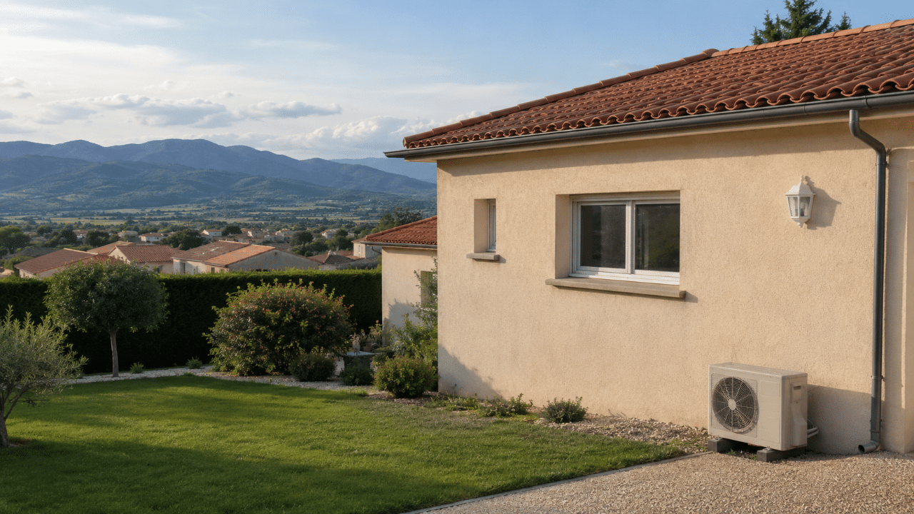 Climatiseur au jardin d'un pavillon du Boulou