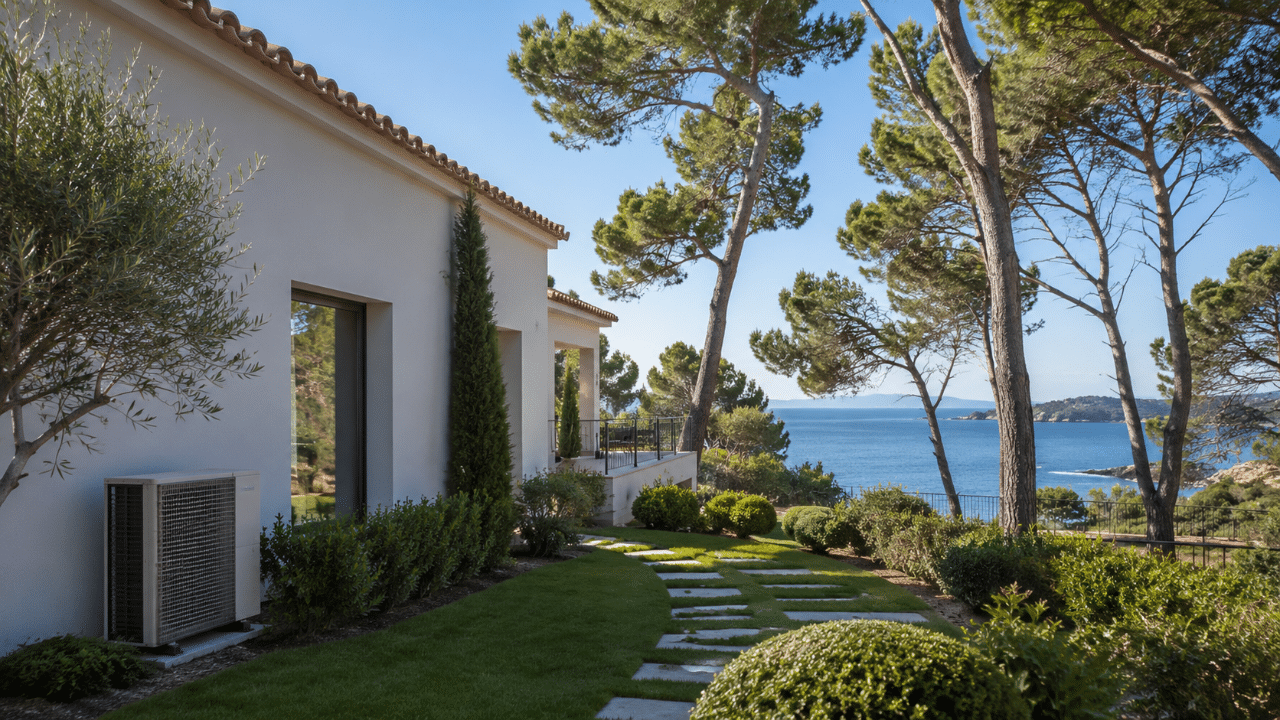 Climatiseur dans le jardin d'une villa proche de la plage au Pradet