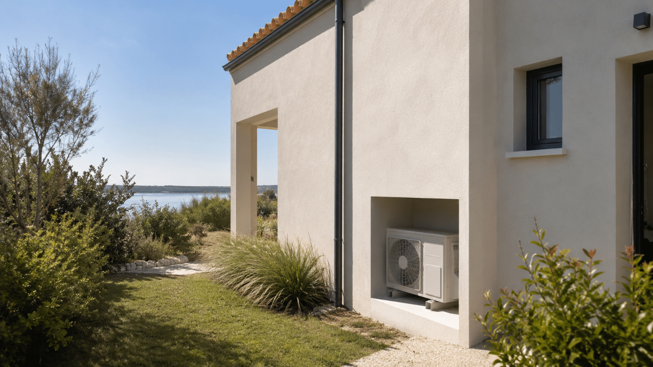 Unité extérieure de climatisation sur une maison de quartier moderne à Marignane