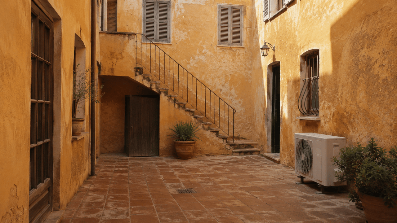 Climatiseur en cour d'une maison de village à Rivesaltes