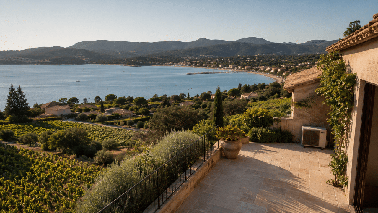 Climatiseur sur la terrasse d'une villa en pente aux Lecques à Saint-Cyr-sur-Mer