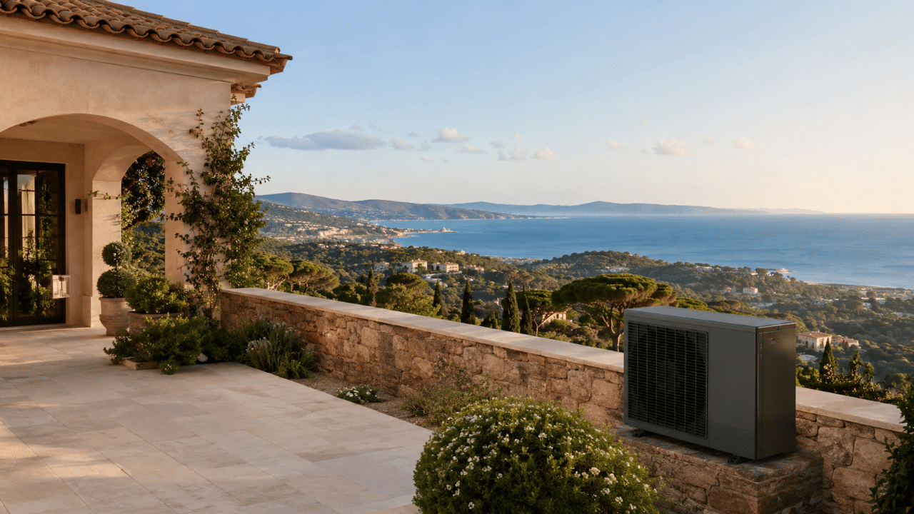 Climatiseur sur une villa de Sainte-Maxime face au golfe de Saint-Tropez