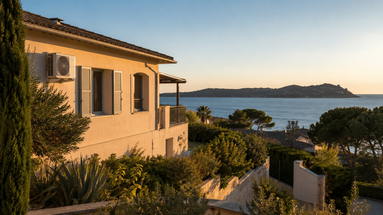 Climatiseur sur une villa du littoral de Six-Fours-les-Plages face à la mer