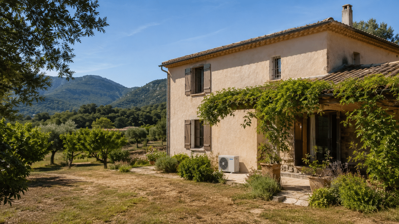 Climatiseur discret sur une maison de Solliès-Pont dans la vallée du Gapeau