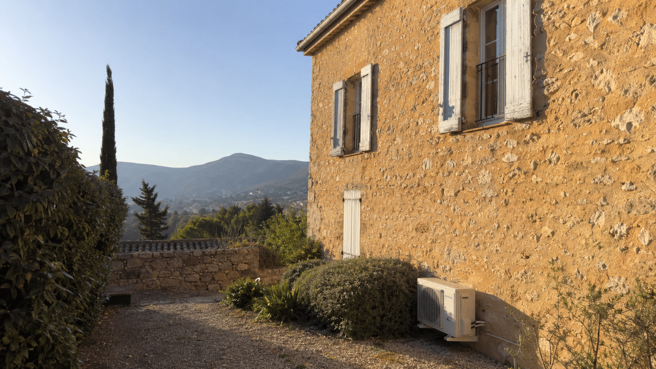 Climatiseur discret sur une maison de l'arrière-pays à Vence