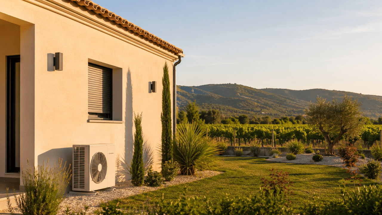 Climatiseur sur une maison récente de Vidauban dans la plaine de l'Argens