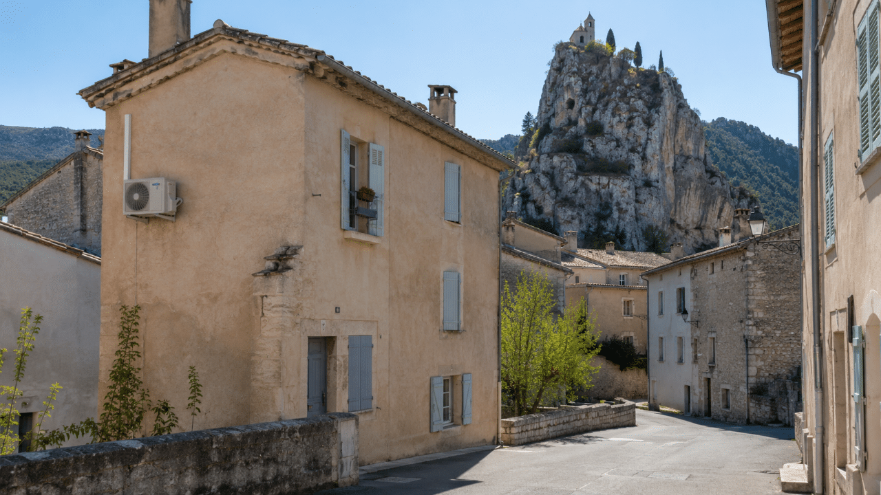 Climatiseur sur une maison de Castellane aux portes du Verdon