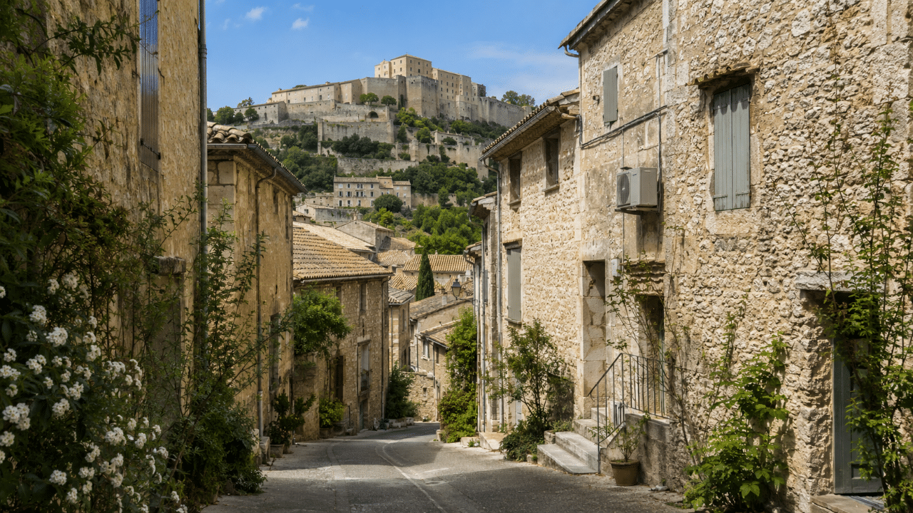 Climatiseur en façade d'une maison de la cité ancienne de Forcalquier