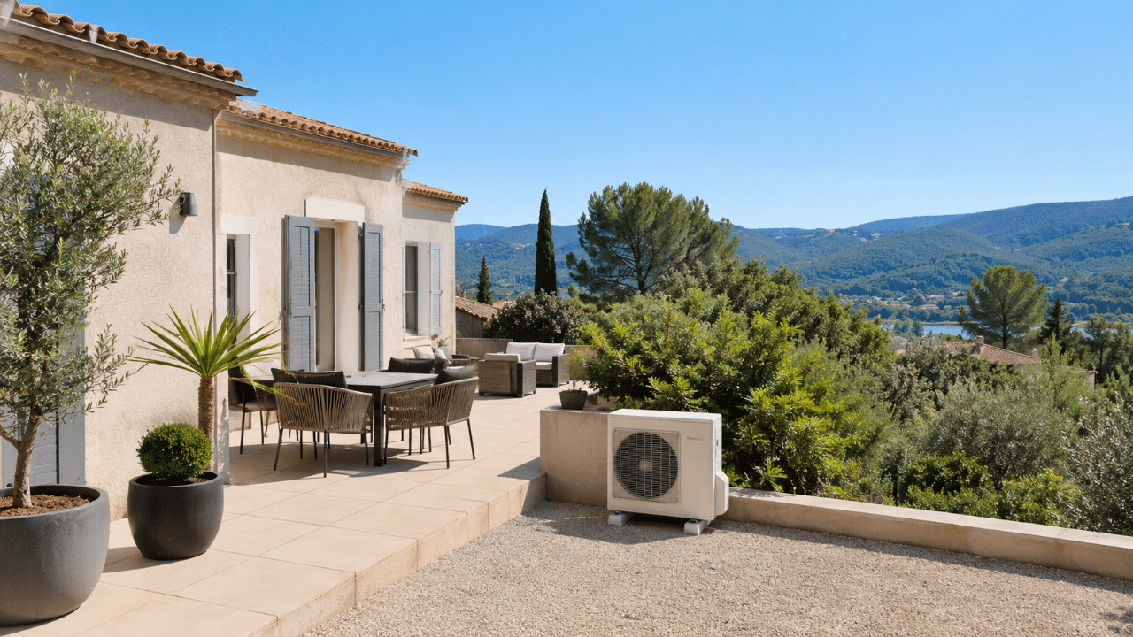 Climatiseur sur une villa avec terrasse à Gréoux-les-Bains
