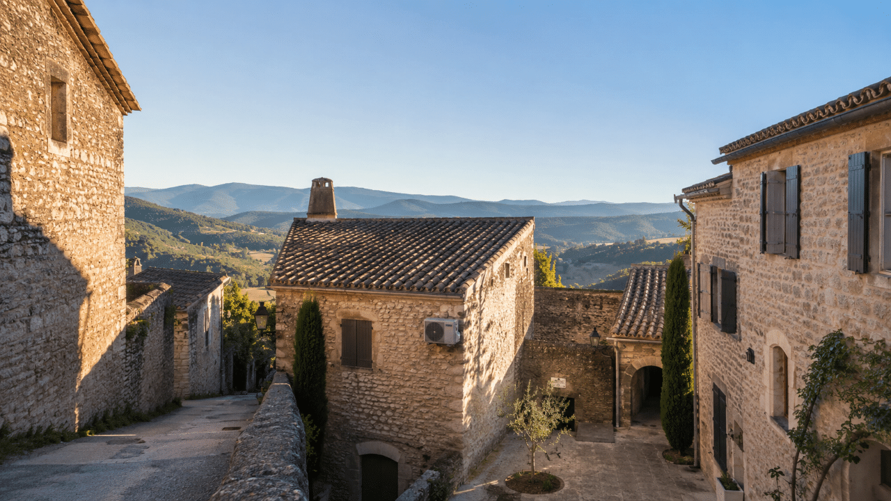 Climatiseur sur une maison du village de Saint-Michel-l'Observatoire