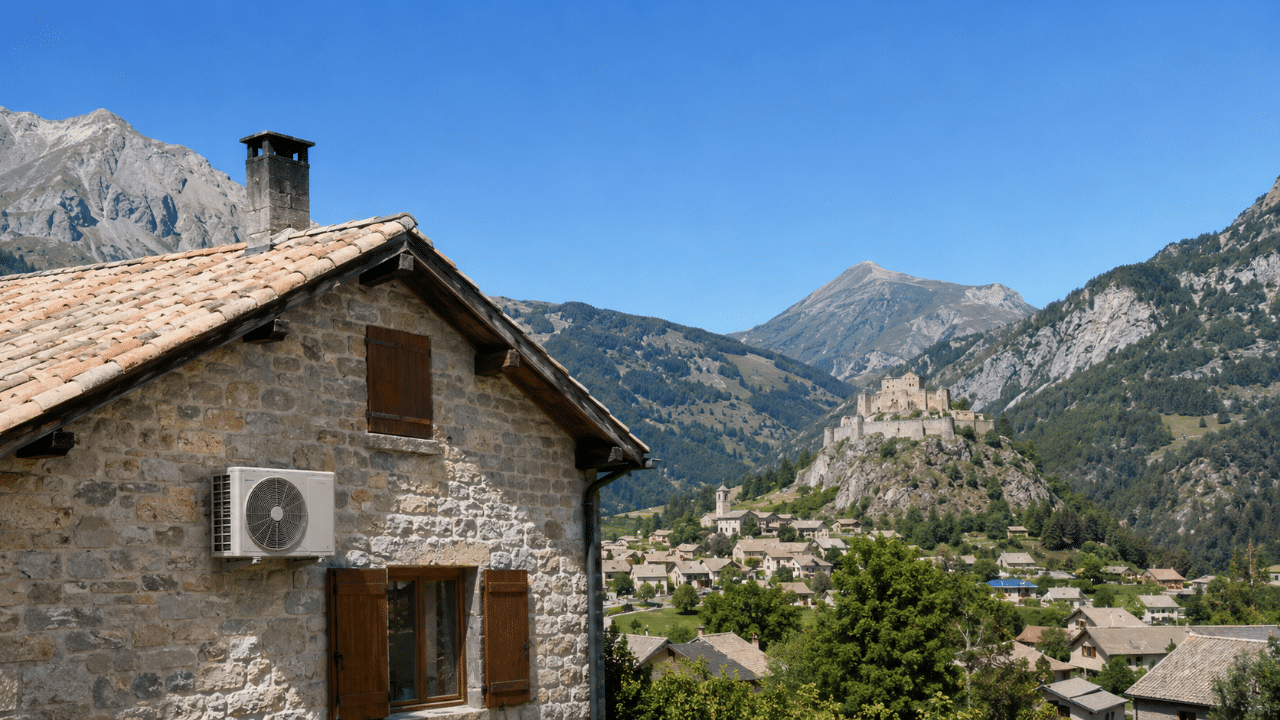 Unité de climatisation sur une maison de Seyne-les-Alpes