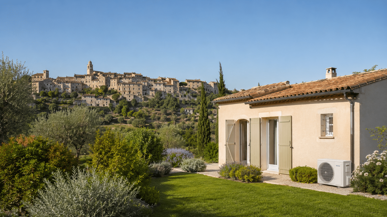 Unité de climatisation sur une maison de la plaine à Villeneuve