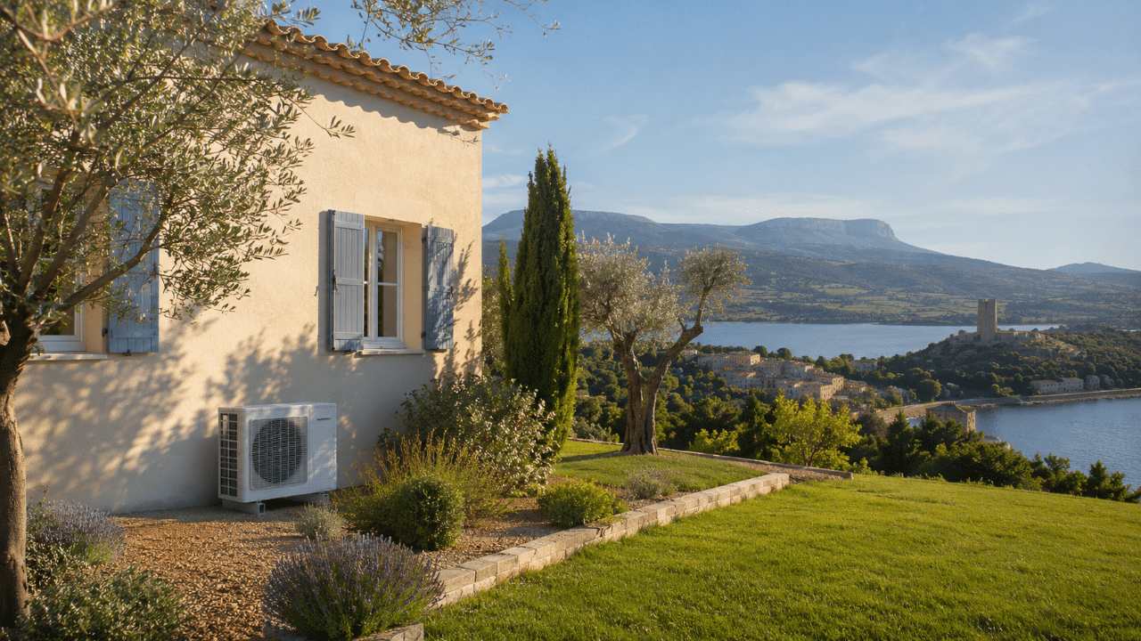 Climatiseur sur une maison de Volonne au bord du lac
